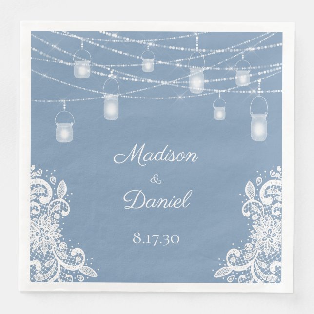 Serviette En Papier Serviettes de Mariage Rustique Dusty Blue Lights (Devant)