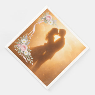Serviette En Papier Serviettes de mariage silhouette coucher de soleil