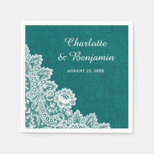 Serviette En Papier Serviettes de Mariage Turquoise Rustique Burlap et