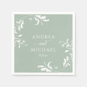 Serviette En Papier Serviettes de mariage vert sauge élégantes