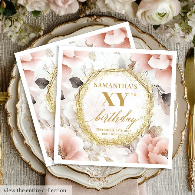 Serviette En Papier Serviettes de naissance personnalisées 80 ans écri (Personalized Blush 80 Birthday Napkins Gold Script)
