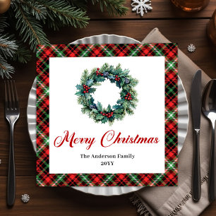 Serviette En Papier Serviettes de Noël à carreaux rouges et verts avec