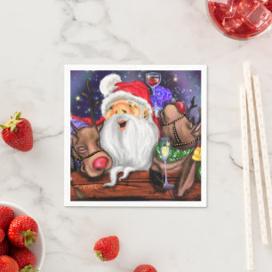 Serviette En Papier Serviettes de Noël amusantes Père Noël et rennes
