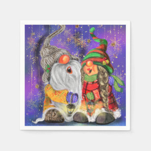 Serviette En Papier Serviettes de Noël avec Gnomes de fête heureux