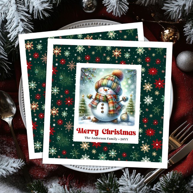 Serviette En Papier Serviettes de Noël joyeuses pour bonhomme de neige (Joyful Christmas Snowman Napkins Editable Custom Name Glitter

)
