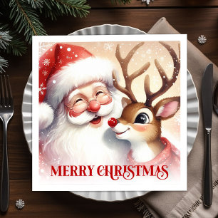 Serviette En Papier Serviettes de Noël Joyeux Père Noël et Rudolph pou