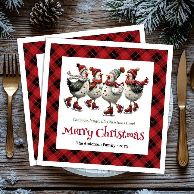 Serviette En Papier Serviettes de Noël personnalisées drôles et excent (Trendy Quirky Chickens Personalized Cartoon Style Christmas Napkins

)