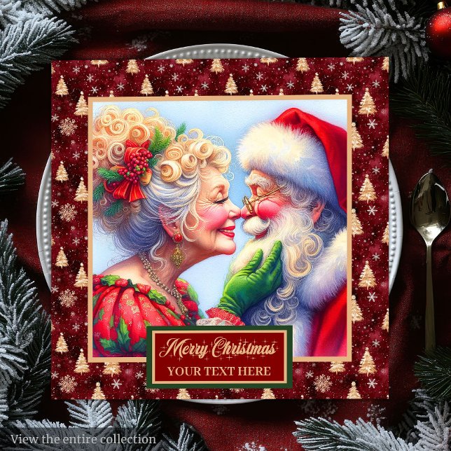 Serviette En Papier Serviettes de Noël Rouge Or Vert M & Mme Claus (Christmas Napkins Red Gold Green Mr. & Mrs. Claus)
