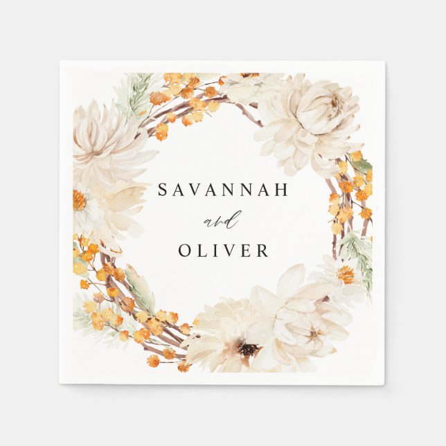Serviette En Papier Serviettes de nom floral beige et orange (Devant)