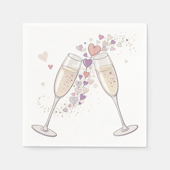 Serviette En Papier Serviettes de pain au champagne - Coeurs et bulles (Devant)