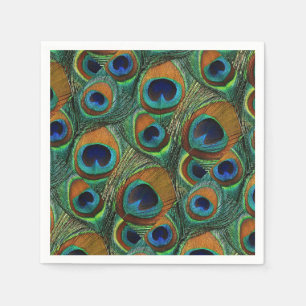 Serviette En Papier Serviettes de papier de plume de paon - Tan, bleu,