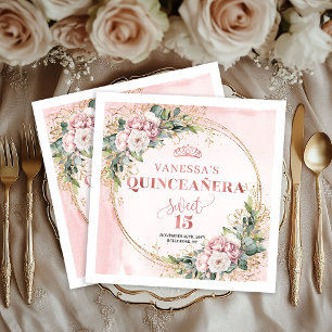 Serviette En Papier Serviettes de Quinceañera florales en rose poudré 