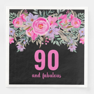 Serviette En Papier Serviettes de soirée rose noir 90e anniversaire