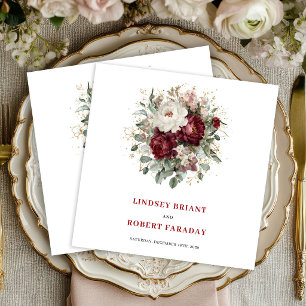 Serviette En Papier Serviettes de table Or Floral Bourgogne Eucalyptus
