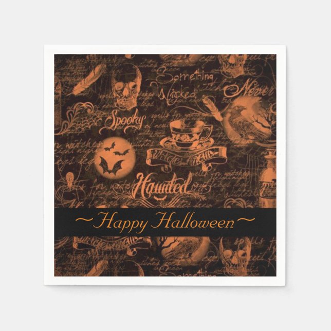 Serviette En Papier Serviettes d'Halloween en noir et orange (Devant)