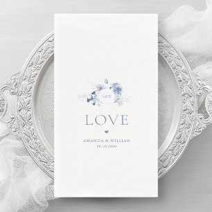Serviette En Papier Serviettes d'hôtes Dusty Blue Floral avec "Amour"