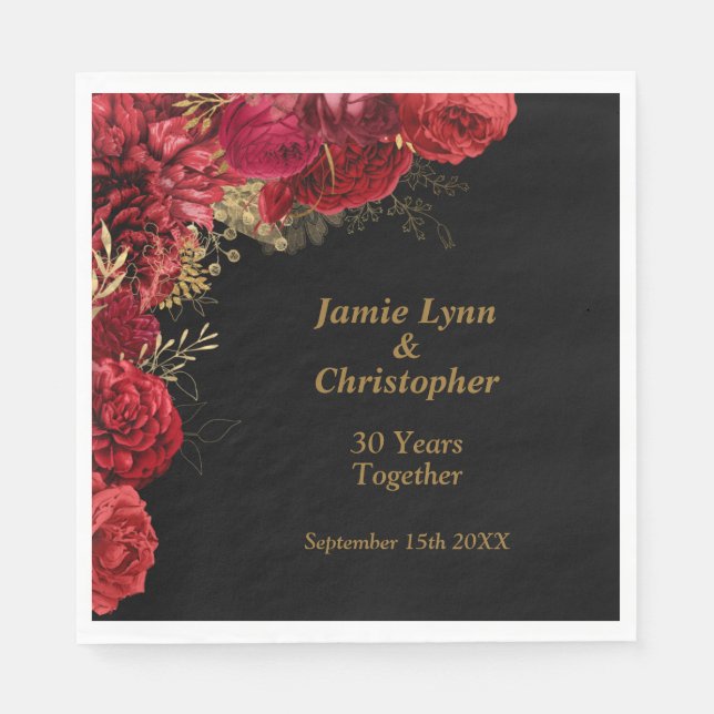 Serviette En Papier Serviettes du Mariage de fleurs rouges (Devant)