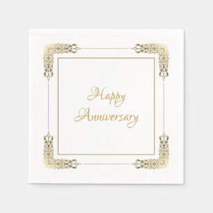 Serviette En Papier Serviettes élégantes en dentelle dorée Joyeux Anni