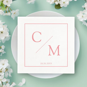 Serviette En Papier Serviettes élégantes monogramme blanc rose