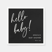 Serviettes Élégantes Noir pour Baby Shower Hello