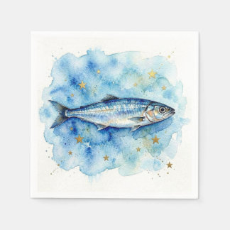 Serviette En Papier Serviettes en aquarelle bleue de poissons.