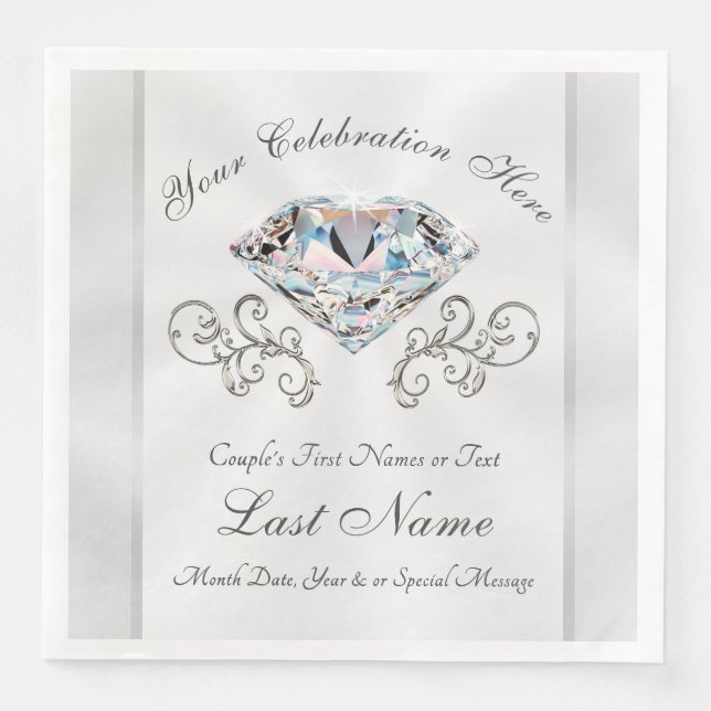 Serviette En Papier Serviettes en diamant blanc Mariage personnalisé (Devant)