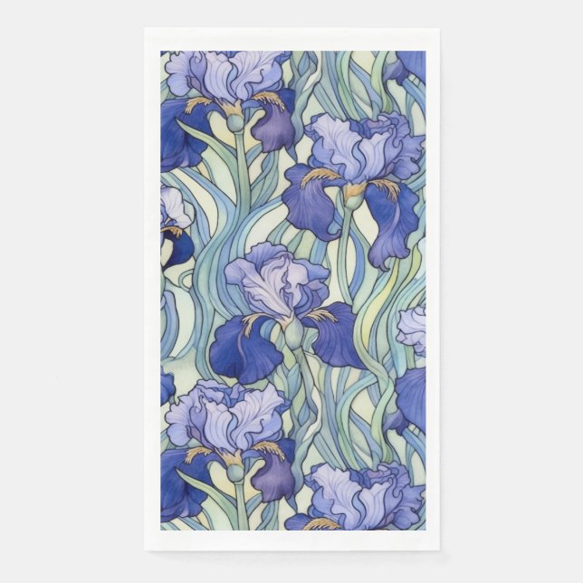 Serviette En Papier Serviettes en iris bleu Art nouveau (Devant)