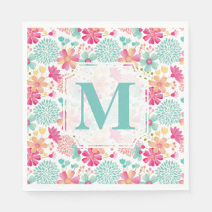 Serviette En Papier Serviettes en monogramme couleur rose turquoise