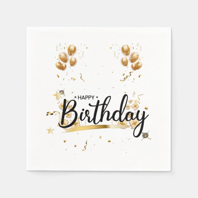 Serviette En Papier Serviettes en or 3 plis Joyeux Anniversaire (Devant)