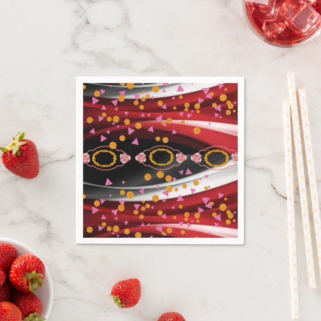 Serviette En Papier Serviettes en papier, Abstrait rouge noir blanc (En situation)