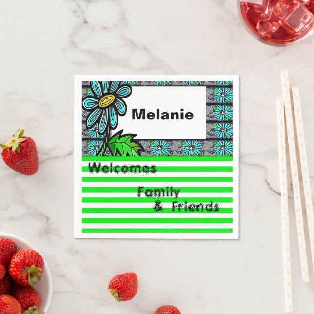 Serviette En Papier Serviettes en papier, Grille verte florale (En situation)