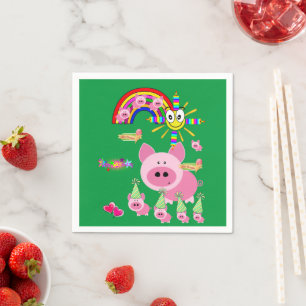 Serviette En Papier Serviettes en papier, Joyeux Anniversaire Pink Pig