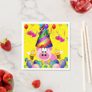 Serviette En Papier Serviettes en papier, Joyeux Anniversaire Pink Pig