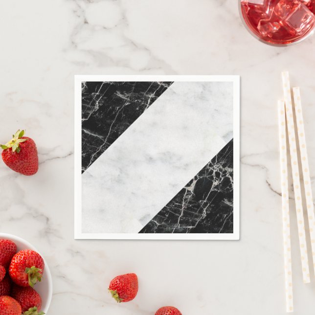 Serviette En Papier Serviettes en papier, marbre noir blanc (En situation)