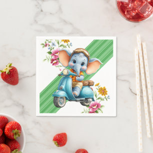 Serviette En Papier Serviettes en papier, scooter éléphant bleu heureu