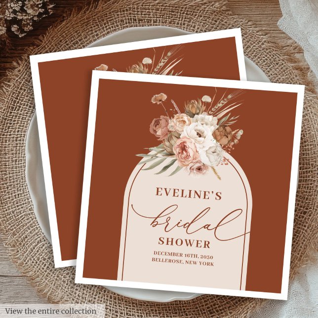Serviette En Papier Serviettes en terre cuite bohème florales pour la  (Watercolor Terracotta Pampas Napkins for Bridal Shower)