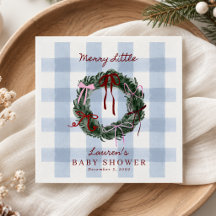 Serviettes en vichy bleu pour Baby Shower Joyeux B