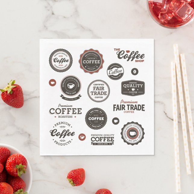 Serviette En Papier Serviettes Étiquettes de café rétro (Créateur téléchargé)