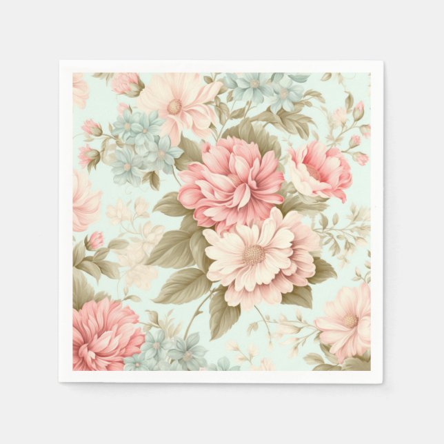 Serviette En Papier Serviettes Fleurs Bleues Roses (Devant)