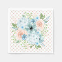 Serviettes Fleurs Points Roses Rustiques