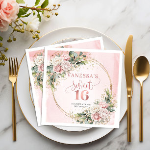Serviette En Papier Serviettes Fleurs Rose Poussiéreux Bohème pour Swe