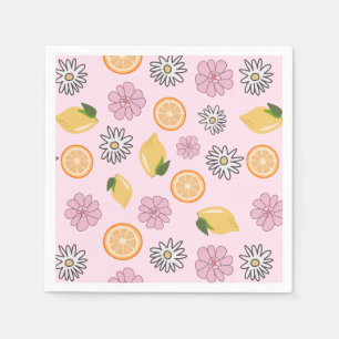 Serviette En Papier Serviettes florales d'été au citron rose