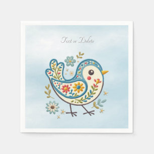 Serviette En Papier Serviettes florales d'oiseaux bleus