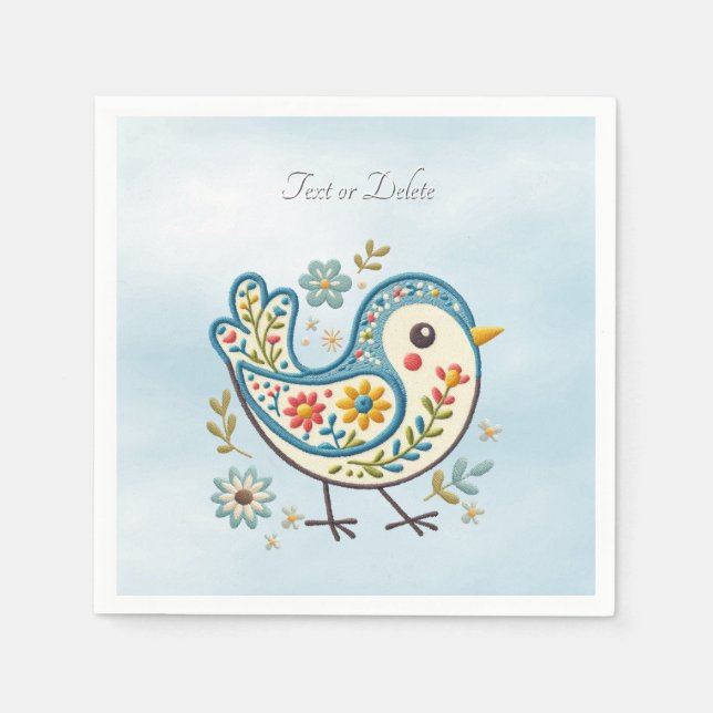 Serviette En Papier Serviettes florales d'oiseaux bleus (Devant)
