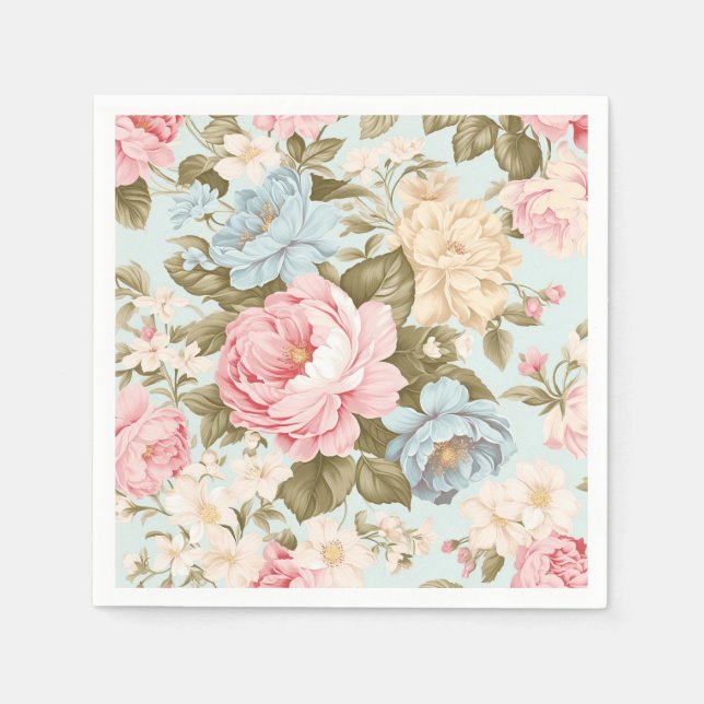 Serviette En Papier Serviettes Florales Rose Bleu (Devant)