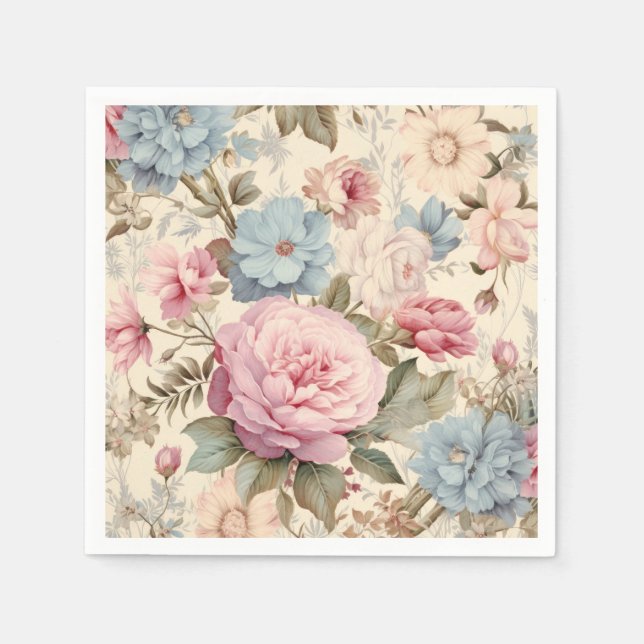 Serviette En Papier Serviettes Florales Rose Bleu (Devant)