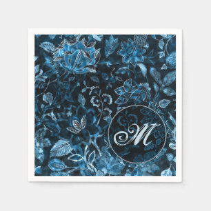 Serviette En Papier Serviettes Florales Vintage Bleu Vert Monogramme