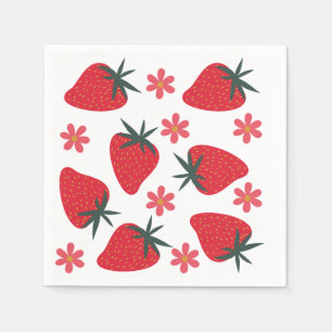Serviette En Papier Serviettes fraises simples roses vertes rouges