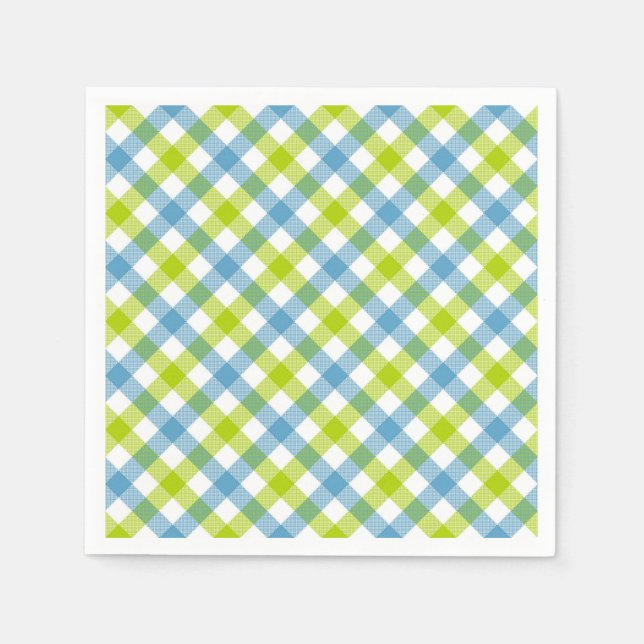 Serviette En Papier Serviettes Gingham pastel bleu vert (Devant)