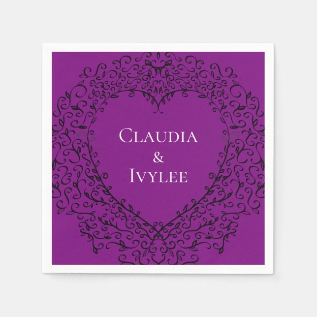 Serviette En Papier Serviettes gothiques de mariage de coeur pourpre (Devant)